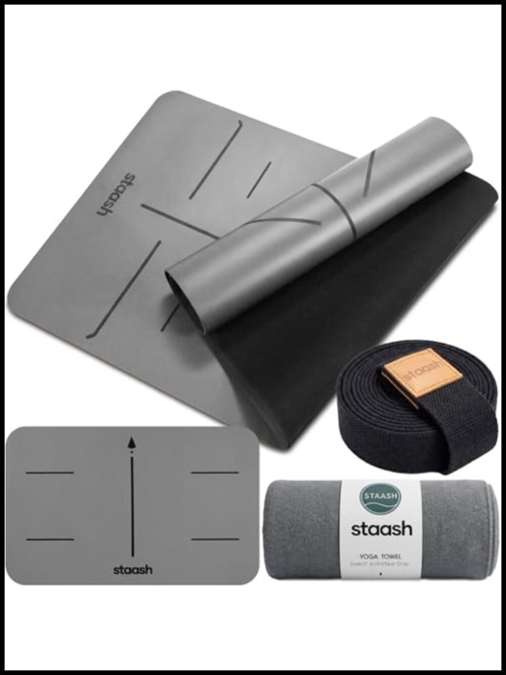 4-in-1 Yoga Mat Set PU Natural Rubber Towel Strap Knee Pad Non-Slip